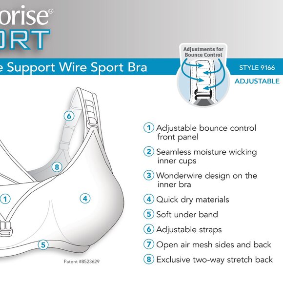 Glamorise SPORT Bra 36B BOUNCE-CONTROL Wicks-U-Dry! PADDED-STRAPS Purple NEW - Picture 8 of 16